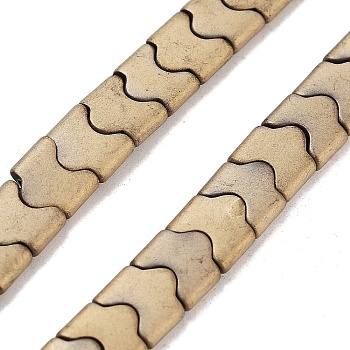 Synthetic Non-magnetic Hematite Beads Strands, Long-Lasting Plated, Matte Style, Wave Shape, 2-Hole, Light Gold Plated, 7.5~8x8x3mm, Hole: 1mm, about 68pcs/strand, 15.35''(39cm)