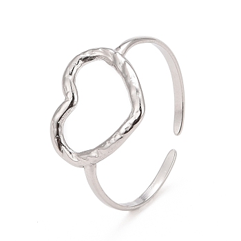 304 Stainless Steel Open Heart Cuff Ring for Women, Stainless Steel Color, US Size 7 3/4(17.9mm)