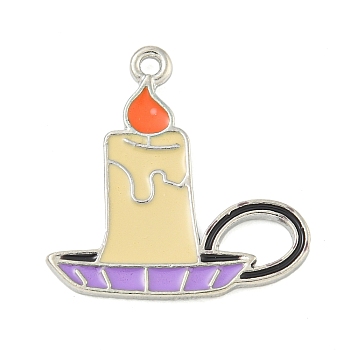 Halloween Theme Alloy Enamel Pendants, Platinum, Candle, 24x23x2mm, Hole: 1.6mm