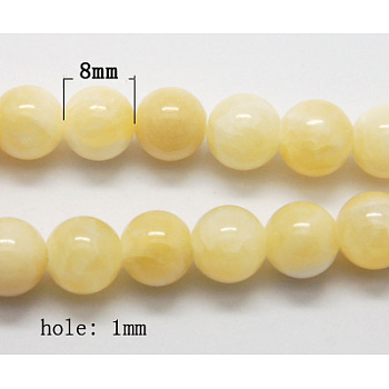 Natural Yellow Jade Beads, Round, Lemon Chiffon, Size: about 8mm in diameter, hole: 1mm, 50pcs/strand, 16 inch