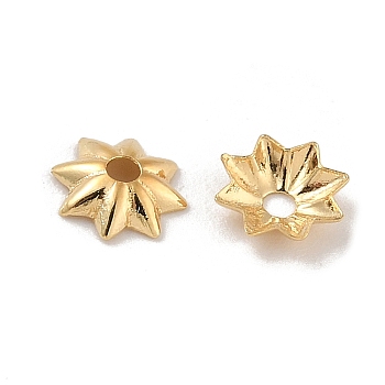 Brass Bead Caps, 8-Petal Flower, Real 16K Gold Plated, 5x5x1mm, Hole: 1mm