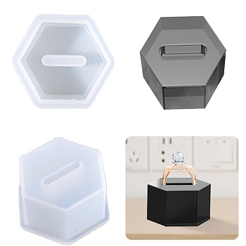 Jewelry Ring Storage Holder Epoxy Mold, for DIY Ring Holder, Candlestick, Trinket Case Making, Hexagon, White, 39x44x22mm
