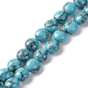 Synthetic Turquoise Beads Strands, Flat Round, 7.5~8x4.5~5mm, Hole: 1.2mm, about 50~51pcsrand, 14.57~15.35 inch(37~39cm)