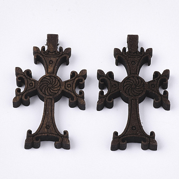 Wooden Pendants, Dyed, Cross, Coconut Brown, 41.5x25x4.5mm, Hole: 1.8mm