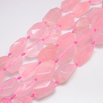 Natural Gemstone Rose Quartz Beads Strands, Nuggets, 20~45x10~25mm, Hole: 2mm, about 10~12pcs/strand, 15.74 inch
