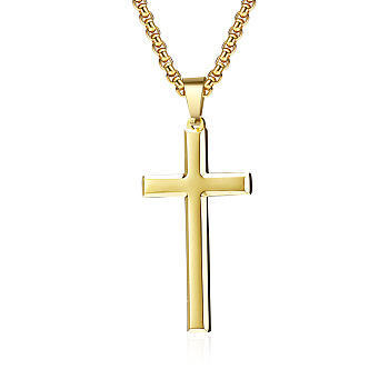 Stainless Steel Cross Pendant Unisex Necklaces, Box Chain Necklaces for Men Women, 23.43 inch(59.5cm)