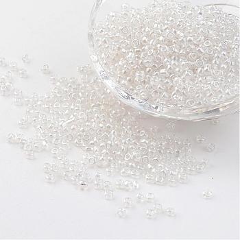 Round Glass Seed Beads, Trans. Colours Lustered, Clear, Size: about 3mm in diameter, hole: 1mm, about 1097pcs/50g