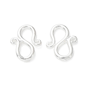 Brass S-Hook Clasps, Cadmium Free & Lead Free, 925 Sterling Silver Plated, 11x8.5x1mm, Hole: 0.6mm