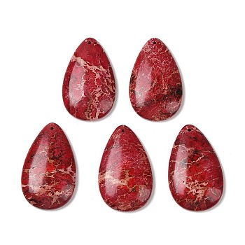 Natural Imperial Jasper Pendants, Dyed, Teardrop Charms, FireBrick, 50.5x30.5x7.5~8mm, Hole: 1.5mm