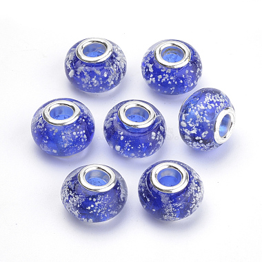 14mm Blue Rondelle Lampwork+Brass Core Beads