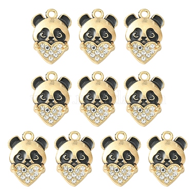 Light Gold Panda Alloy Rhinestone+Enamel Pendants