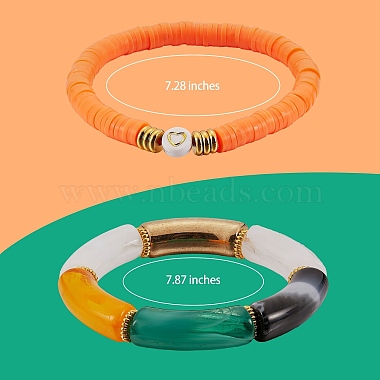 10Pcs 10 Style Handmade Polymer Clay Heishi Beaded Stretch Bracelets Set with Heart(BJEW-SW00036-01)-2