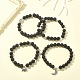 4шт. 4 комплект эластичных браслетов в стиле натурального лавового камня и черного агата и гематита из бисера(BJEW-JB09508)-5