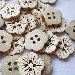 Art Buttons in Round Shape with 4-Hole for Kids, Coconut Button, BurlyWood, about 15mm in diameter, about 100pcs/bag(NNA0YYR)