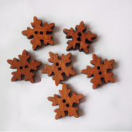 Lecquered Snowflake DIY Buttons, Wooden Buttons, Saddle Brown, about 18mm in diameter, 100pcs/bag(FNA160Y)