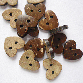 Sweetheart Buttons with 2-Hole, Coconut Button, BurlyWood, 15mm in diameter