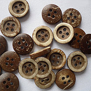 Carved Round 4-hole Sewing Button, Coconut Button, Coffee, 11mm in diameter(NNA0Z14)