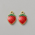 Alloy Enamel Pendants, Strawberry Charm, Golden, Red, 17x10x3mm, Hole: 1.8mm(FIND-WH0817-180G)