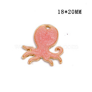 Alloy Enamel Pendants, Octopus Shape, Cadmium Free & Lead Free, Light Gold, Pink, 20x18mm, Hole: 1.5mm(ENAM-TAC0001-37LG-01)