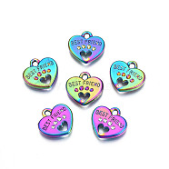 Rack Plating Rainbow Color Alloy Pendant Rhinestone Settings, Cadmium Free & Nickel Free & Lead Free, Heart with Word Best Friend, Fit for 1.2mm rhinestone, 14.5x15x3mm, Hole: 1.8mm(PALLOY-S180-375M)