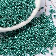 MIYUKI Round Rocailles Beads, Japanese Seed Beads, 8/0, (RR435) Opaque Turquoise Green Luster, 8/0, 3mm, Hole: 1mm, about 2111~2277pcs/50g(SEED-X0055-RR0435)