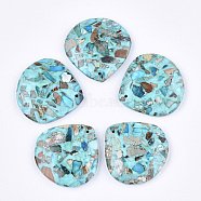 Assembled Synthetic Imperial Jasper and TurquoisePendants, Dyed, teardrop, Cyan, 40.5x40.5x7mm, Hole: 1.2mm(G-S329-045A)