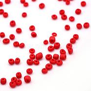 Frosted Opaque Glass Seed Beads, Round, Red, 3x1.5~3mm, Hole: 1mm, about 15000pcs/bag, 440~450g/bag(SEED-R029-3mm-A08)