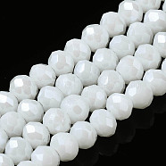 Electroplate Glass Beads Strands, Pearl Luster Plated, Faceted, Rondelle, White, 3x2mm, Hole: 0.8mm, about 165~169pcs/strand, 15~16 inch(38~40cm)(EGLA-A034-P2mm-A02)