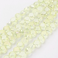 Electroplate Glass Beads Strands, Full Rainbow Plated, Faceted, Frosted, Flat Round, Yellow, 8x5~5.5mm, Hole: 1mm, about 72pcs/strand, 19.7~20.4 inch(50~52cm)(EGLA-F125-FR-B03)