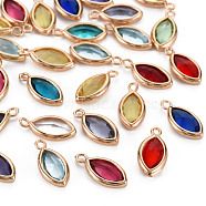 Glass Charms, with Light Gold Tone Brass Findings, Long-Lasting Plated, Faceted, Horse Eye, Mixed Color, 14x6.5x2.5mm, Hole: 1.2mm(GLAA-Q088-030)