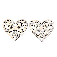 Unfinished Natural Poplar Wood Filigree Joiners Links, Laser Cut Wood Shapes, Heart, Antique White, 74x80x2.5mm(WOOD-TAC0012-13)