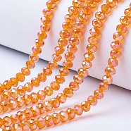 Electroplate Glass Beads Strands, AB Color Plated, Faceted, Rondelle, Dark Orange, 8x6mm, Hole: 1mm, about 63~65pcs/strand, 39~40cm(EGLA-A034-T8mm-B16)