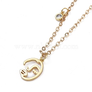 Pendant Necklaces, with Abstract Face Brass Pendant, Flat Round Clear Cubic Zirconia Charms and Lobster Claw Clasps, Golden, 16.2 inch(41.2cm)(X-NJEW-JN02808-02)
