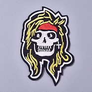 Computerized Embroidery Cloth Iron on/Sew on Patches, Costume Accessories, Appliques, Skull, Yellow, 108x72x1.5mm(DIY-I016-16)