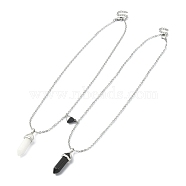 2Pcs 2 Style Natural Black Obsidian & White Jade Bullet Pendant Necklaces Set, Magnetic Alloy Metch Couple Necklaces for Best Friends Lovers, Heart, 17.60~17.72 inch(44.7~45cm), 1Pc/style(NJEW-TA00095-02)