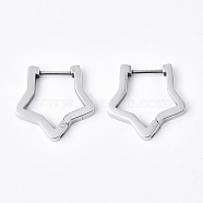 304 Stainless Steel Huggie Hoop Earrings, Star, Stainless Steel Color, 18x19x3mm, Pin: 1mm(EJEW-N016-002)