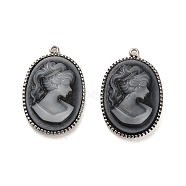 304 Stainless Steel Pendants, Oval Acrylic Cameo Lady Charms, Gray, Stainless Steel Color, 22x14.5x4.5mm, Hole: 1.2mm(STAS-L022-044P)