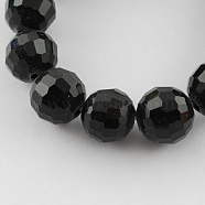 Transparent Glass Bead Strands, Faceted(96 Facets), Round, Black, 10mm, Hole: 1mm, about 72pcs/strand, 26 inch(X-GLAA-R095-10mm-08)