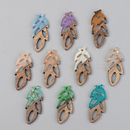 Resin & Walnut Wood Pendants, Leaf, Mixed Color, 37.5x15.5x3mm, Hole: 2mm(X-RESI-S389-062A)