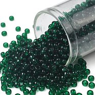 TOHO Round Seed Beads, Japanese Seed Beads, (939) Transparent Green Emerald, 8/0, 3mm, Hole: 1mm, about 1111pcs/50g(SEED-XTR08-0939)