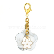 Acrylic Flower Pendants Decorations, Alloy Enamel and Alloy Lobster Claw Clasps Charms, White, 356mm(HJEW-JM01314-02)