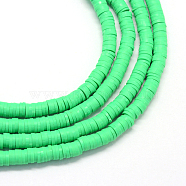 Flat Round Eco-Friendly Handmade Polymer Clay Bead Spacers, Spring Green, 4x1mm, Hole: 1mm, about 380~400pcs/strand, 17.7 inch(X-CLAY-R067-4.0mm-06)
