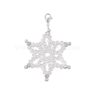 Snowflake Glass Bead Pendant Decorations, with 304 Stainless Steel Lobster Claw Clasps, Clear AB, 60mm(HJEW-JM00975)