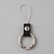 Leather and Zinc Alloy Mobile Phone Finger Rings, Finger Ring Short Hanging Lanyards, Black, 7.8cm(AJEW-WH0307-53B)
