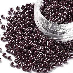Glass Seed Beads, Opaque Colors Lustered, Round, Indian Red, 3mm, Hole: 1mm, about 10000pcs/pound(SEED-A012-3mm-126)