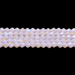 Imitation Jade Electroplate Glass Beads Strands, AB Color Plated, Faceted, Bicone, Pink, 4x4mm, Hole: 0.8mm, about 87~98pcs/strand, 12.76~14.61 inch(32.4~37.1cm)(GLAA-F029-J4mm-D02)