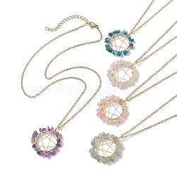 Star Natural & Synthetic Mixed Gemstone Chips Beaded Pendant Necklaces, with Golden Alloy Chains, 17.68 inch(44.9cm)(NJEW-JN04643)