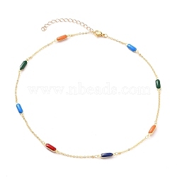 Brass Cable Chains Necklaces, Long-Lasting Plated, with Colorful Enamel Link and Lobster Claw Clasps, Oval, Golden, 15-1/2inch(39.4cm)(X-NJEW-JN03168)