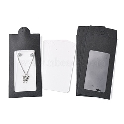 Paper Boxes, with Necklace & Earring Jewelry Display Cards and Clear PVC Window, Packaging Boxes, Rectangle, Black, 15.4x6.7x0.1cm, Hole: 8mm, Window: 85x44mm(CON-L021-04)