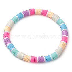 Rainbow Color Disc Handmade Polymer Clay Beaded Stretch Bracelets for Women, Colorful, Inner Diameter: 2 inch(5.05cm)(BJEW-JB10351-02)